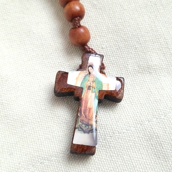 2 for $20 Lady of Guadalupe Wood Rosary Necklace - Picture 3 of 6